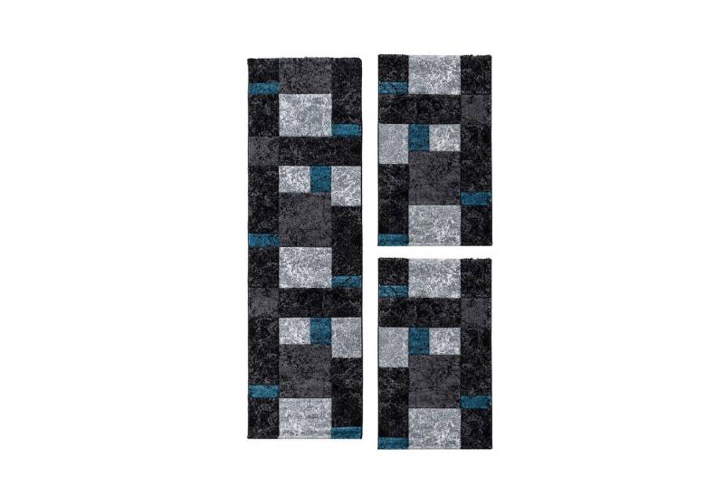 Villa Möbel Kurzflor-Bettumrandung Kariert Design, Höhe 13 mm, (3-tlg), Designer Wohnzimmer Teppich Kurzflor Konturenschnitt Kariert Design von Villa Möbel