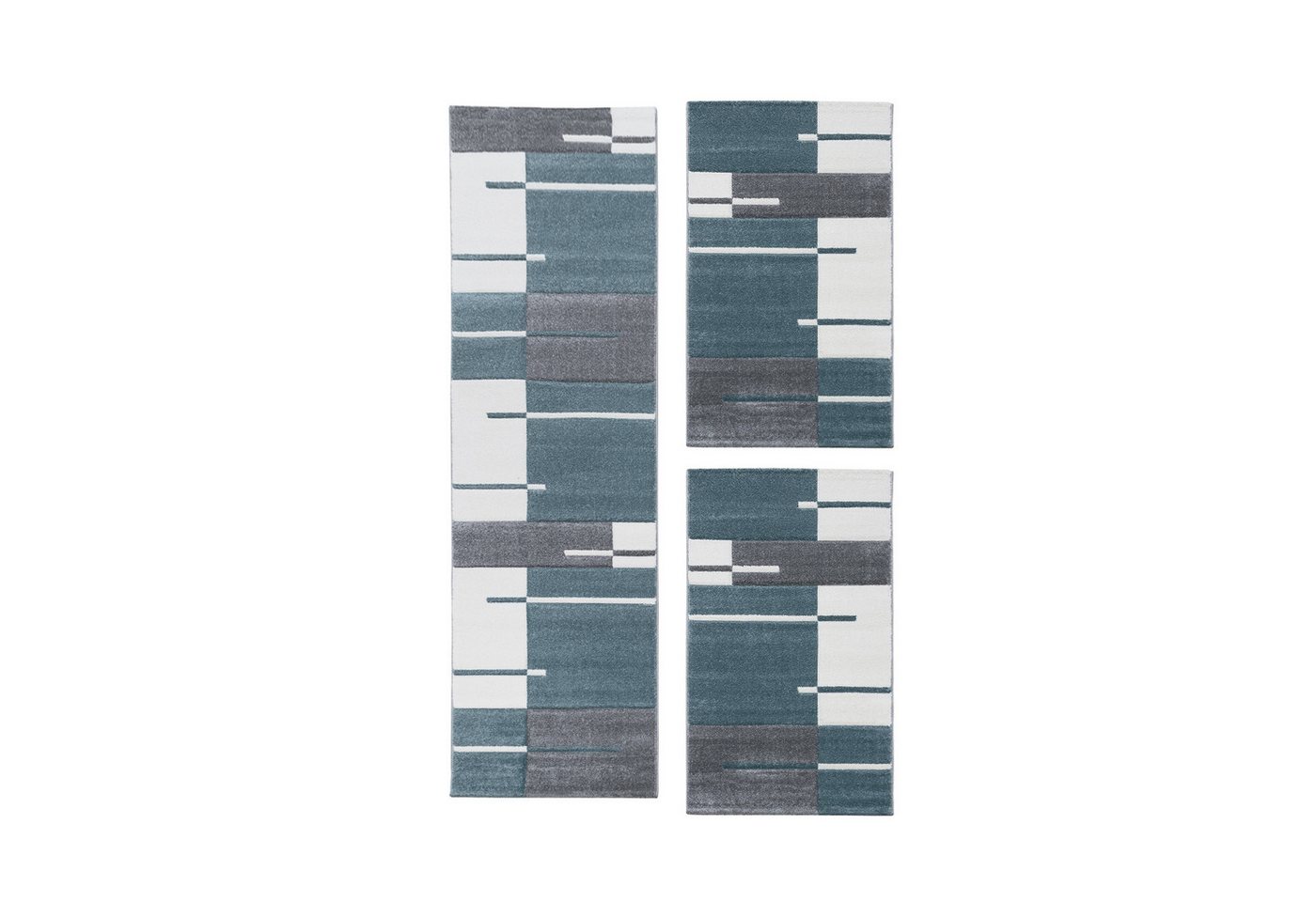 Villa Möbel Kurzflor-Bettumrandung Kariert Design, Höhe 13 mm, (3-tlg), Designer Wohnzimmer Teppich Kurzflor handgearbeiteter Konturenschnitt von Villa Möbel