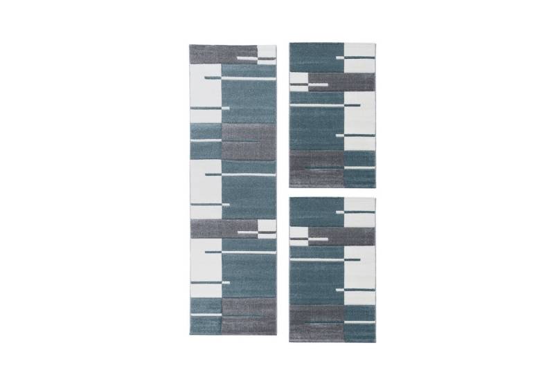 Villa Möbel Kurzflor-Bettumrandung Kariert Design, Höhe 13 mm, (3-tlg), Designer Wohnzimmer Teppich Kurzflor handgearbeiteter Konturenschnitt von Villa Möbel