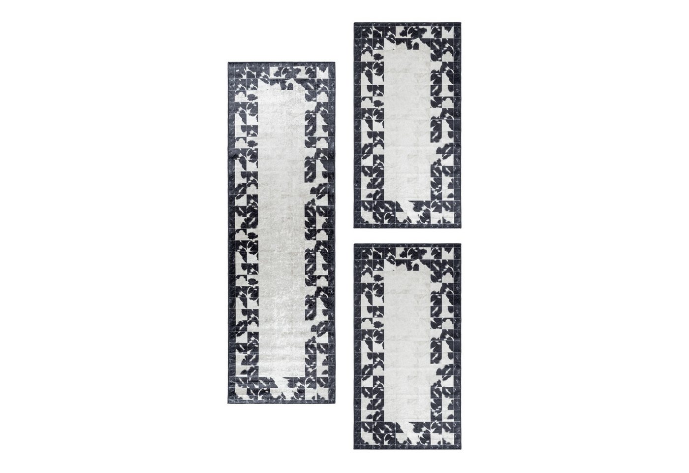 Villa Möbel Kurzflor-Bettumrandung Orientalisch Design, Höhe 7 mm, (3-tlg), Waschbarer Teppich Patchwork Design Rutschfest Teppich Wohnzimmer von Villa Möbel