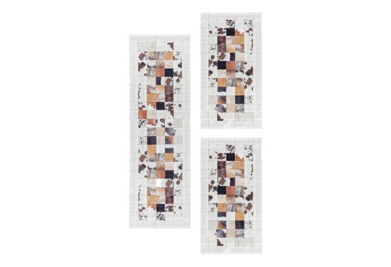 Villa Möbel Kurzflor-Bettumrandung Orientalisch Design, Höhe 7 mm, (3-tlg), Waschbarer Teppich Patchwork Design Rutschfest Teppich Wohnzimmer von Villa Möbel