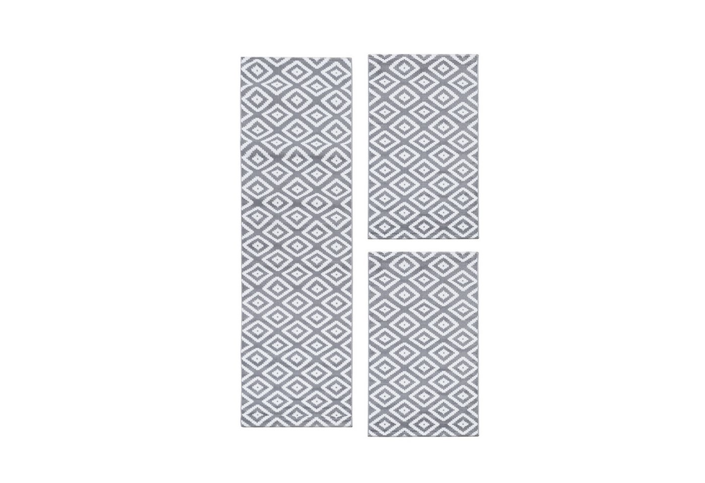 Villa Möbel Kurzflor-Bettumrandung Unicolor - Einfarbig, Höhe 6 mm, (3-tlg), Modern Kurzflor Teppich Wohnzimmer Rauten Design Weiß-Pflegeleicht von Villa Möbel