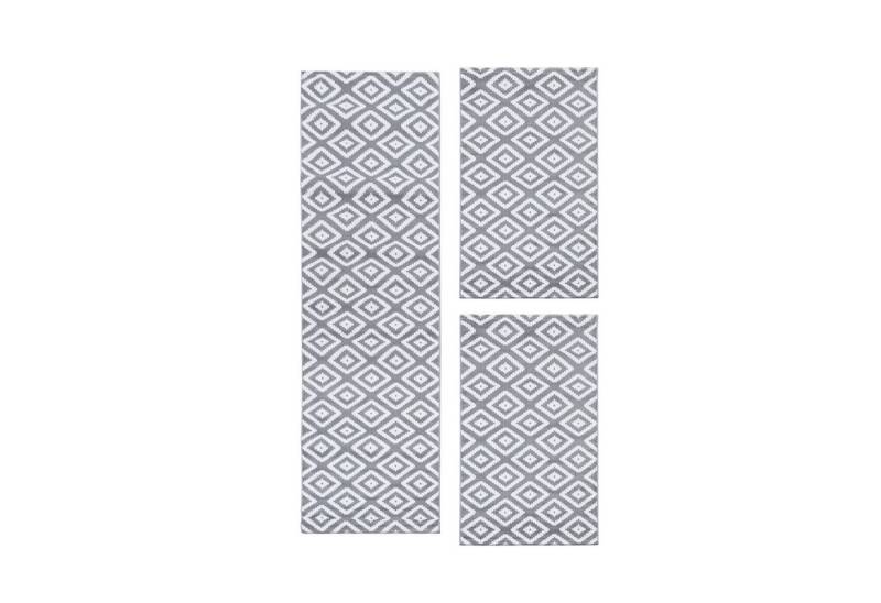 Villa Möbel Kurzflor-Bettumrandung Unicolor - Einfarbig, Höhe 6 mm, (3-tlg), Modern Kurzflor Teppich Wohnzimmer Rauten Design Weiß-Pflegeleicht von Villa Möbel