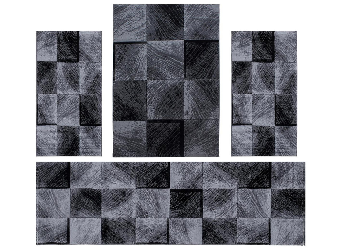 Villa Möbel Kurzflor-Bettumrandung Unicolor - Einfarbig, Höhe 6 mm, (4-tlg), Kurzflor Teppich Wohnzimmer Abstrakt Kariert Design Rot Pflegeleicht von Villa Möbel