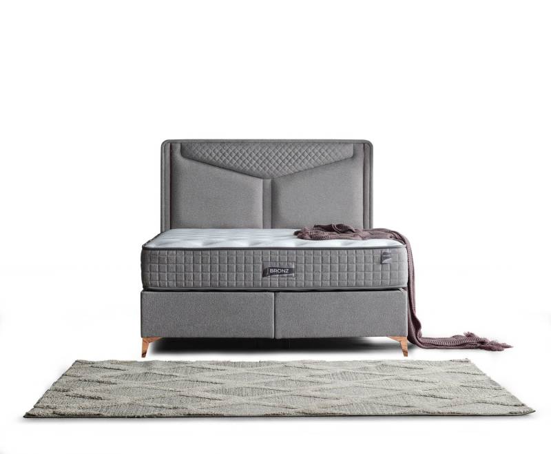 Villa Möbel Polsterbett Bronz (Bett Set, 3-tlg., Bett Set aus Bettkasten, Kopfteil und Matratze), Bettkasten mit XXL Stauraum & Gasdruckfedern für einfache Handhabung von Villa Möbel