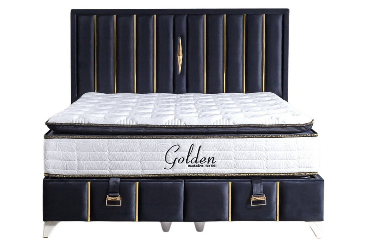 Villa Möbel Boxspringbett GOLDEN (Bett Set, Bettset), Bettkasten mit XXL Stauraum & Gasdruckfedern für einfache Handhabung von Villa Möbel