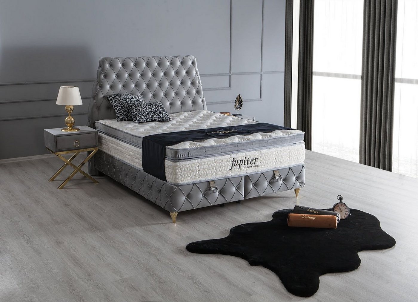 Villa Möbel Boxspringbett JUPITER (Bett Set, Bettset), Bettkasten mit XXL Stauraum & Gasdruckfedern für einfache Handhabung von Villa Möbel