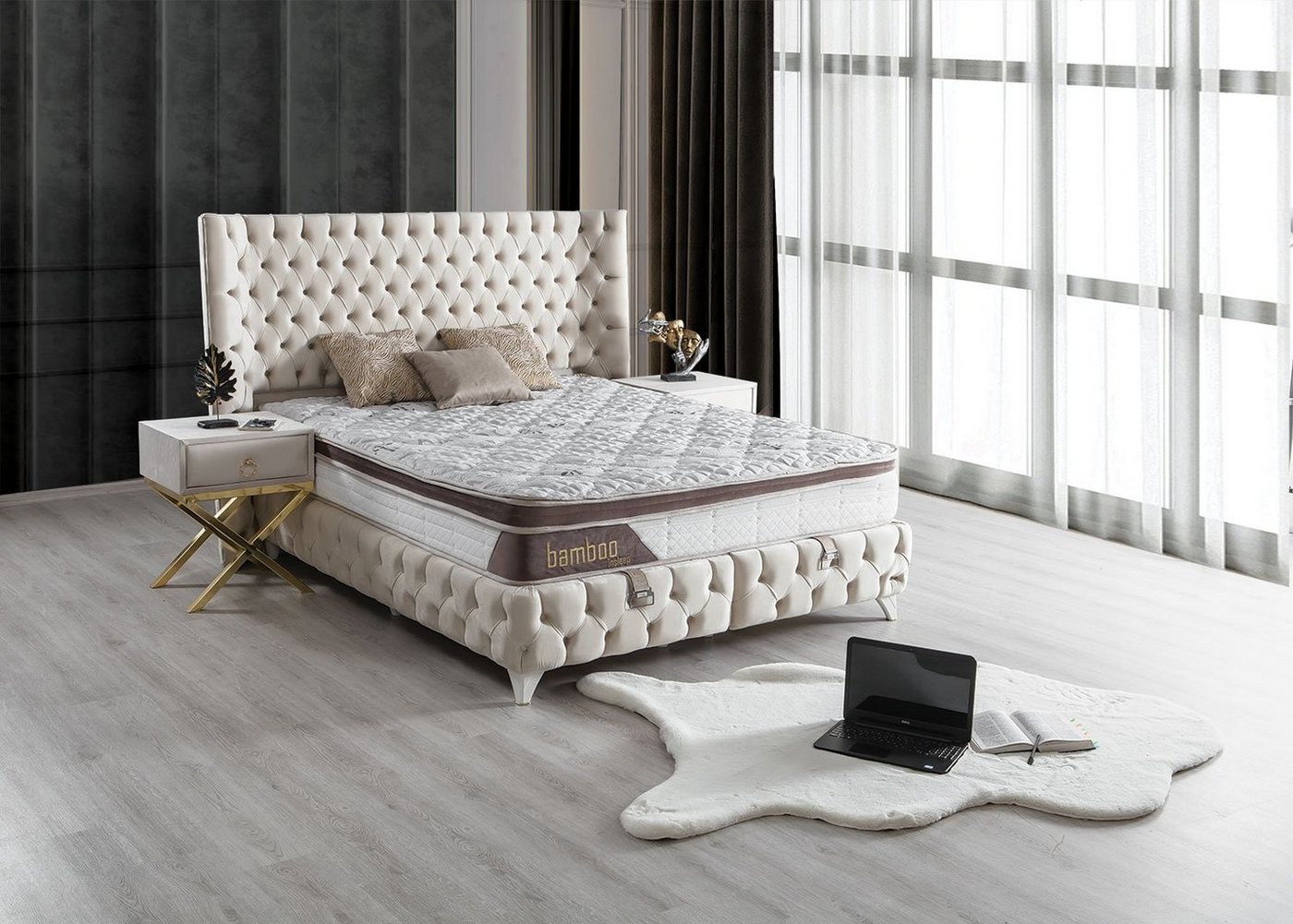 Villa Möbel Boxspringbett La More (Bett, Bett), Bettkasten mit XXL Stauraum & Gasdruckfedern für einfache Handhabung von Villa Möbel