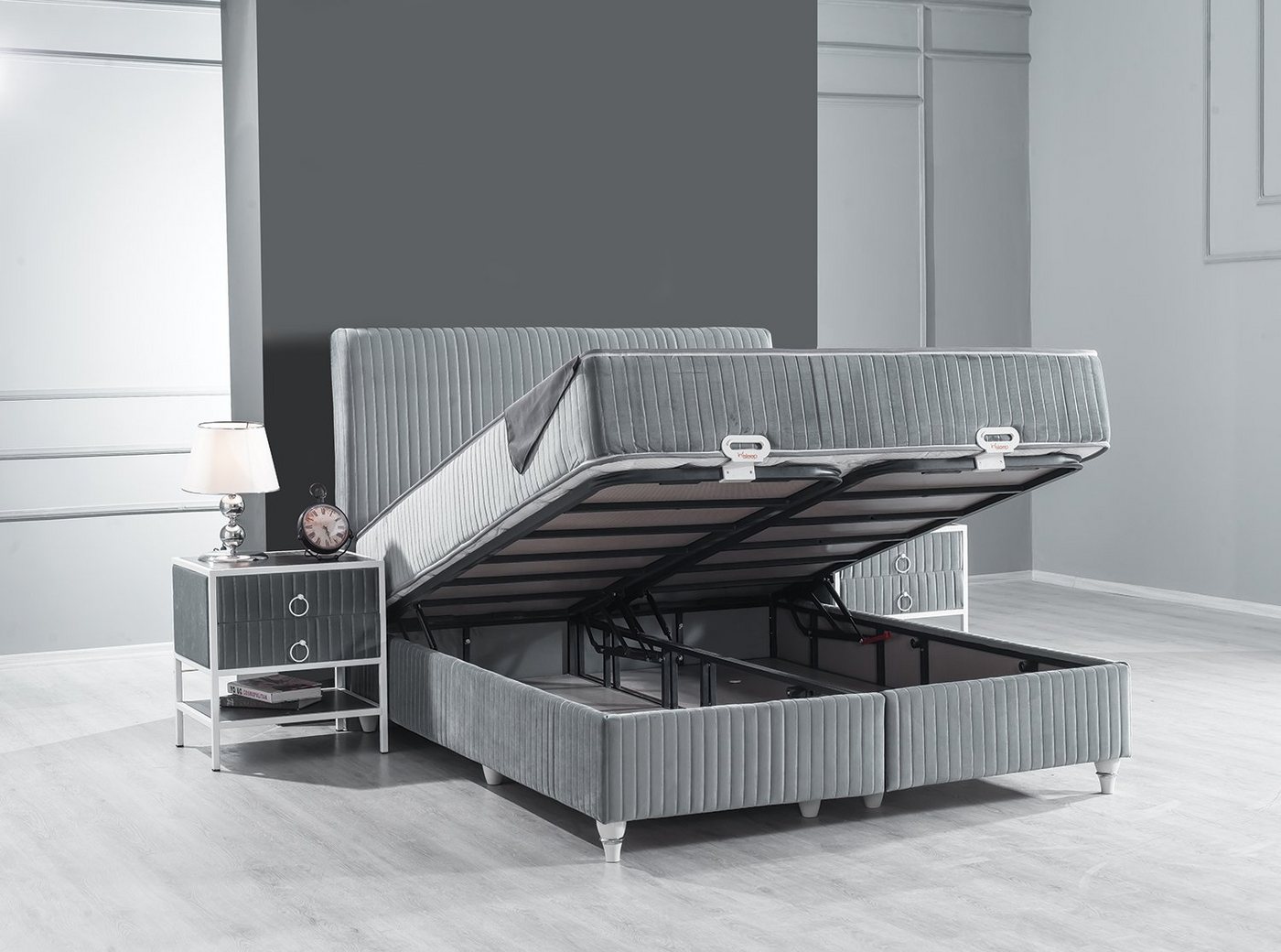 Villa Möbel Boxspringbett LINA (Bett, Bett), Bettkasten mit XXL Stauraum & Gasdruckfedern für einfache Handhabung von Villa Möbel