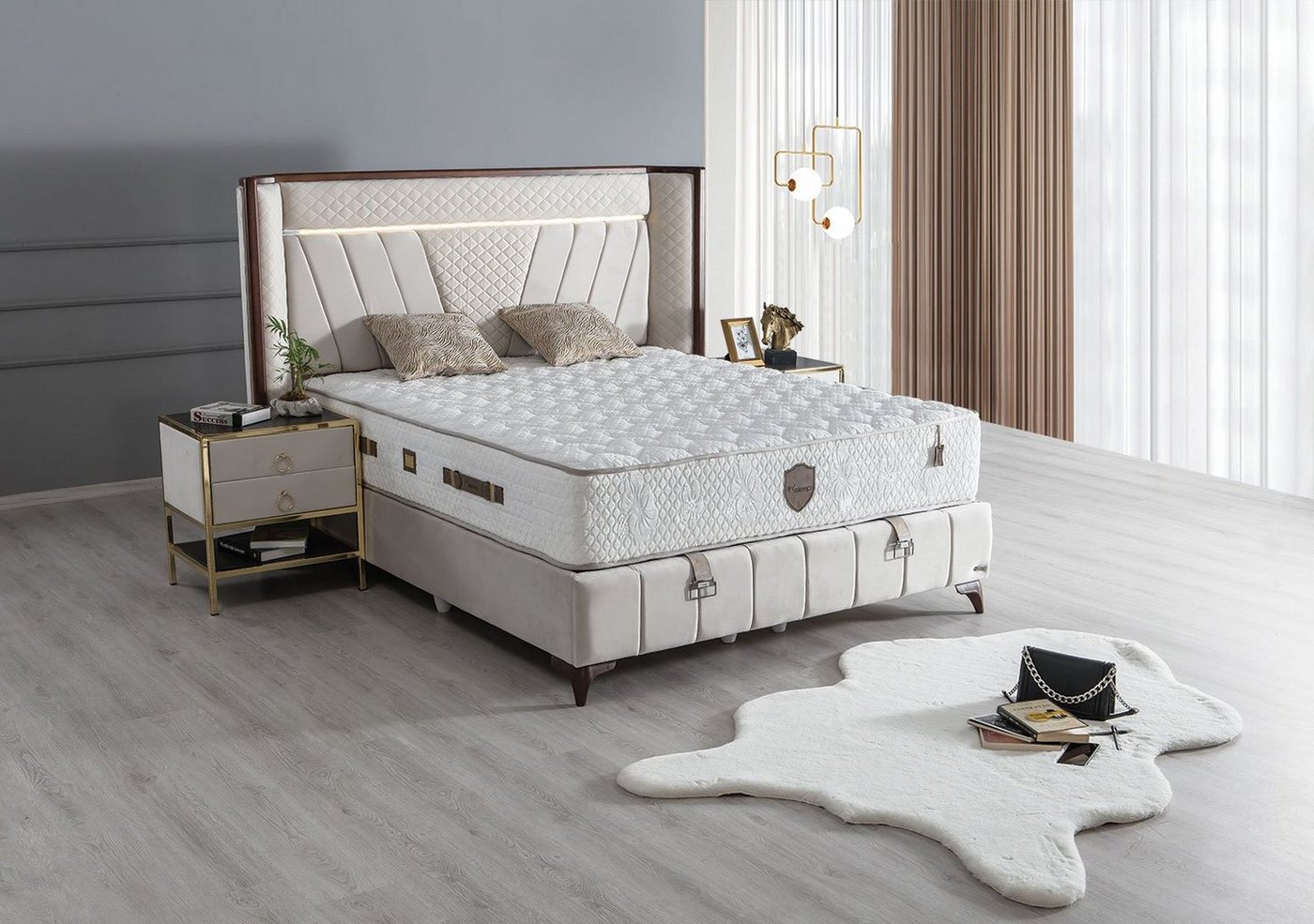 Villa Möbel Boxspringbett LUSSO (Bett Set, Bettset), Bettkasten mit XXL Stauraum & Gasdruckfedern für einfache Handhabung von Villa Möbel