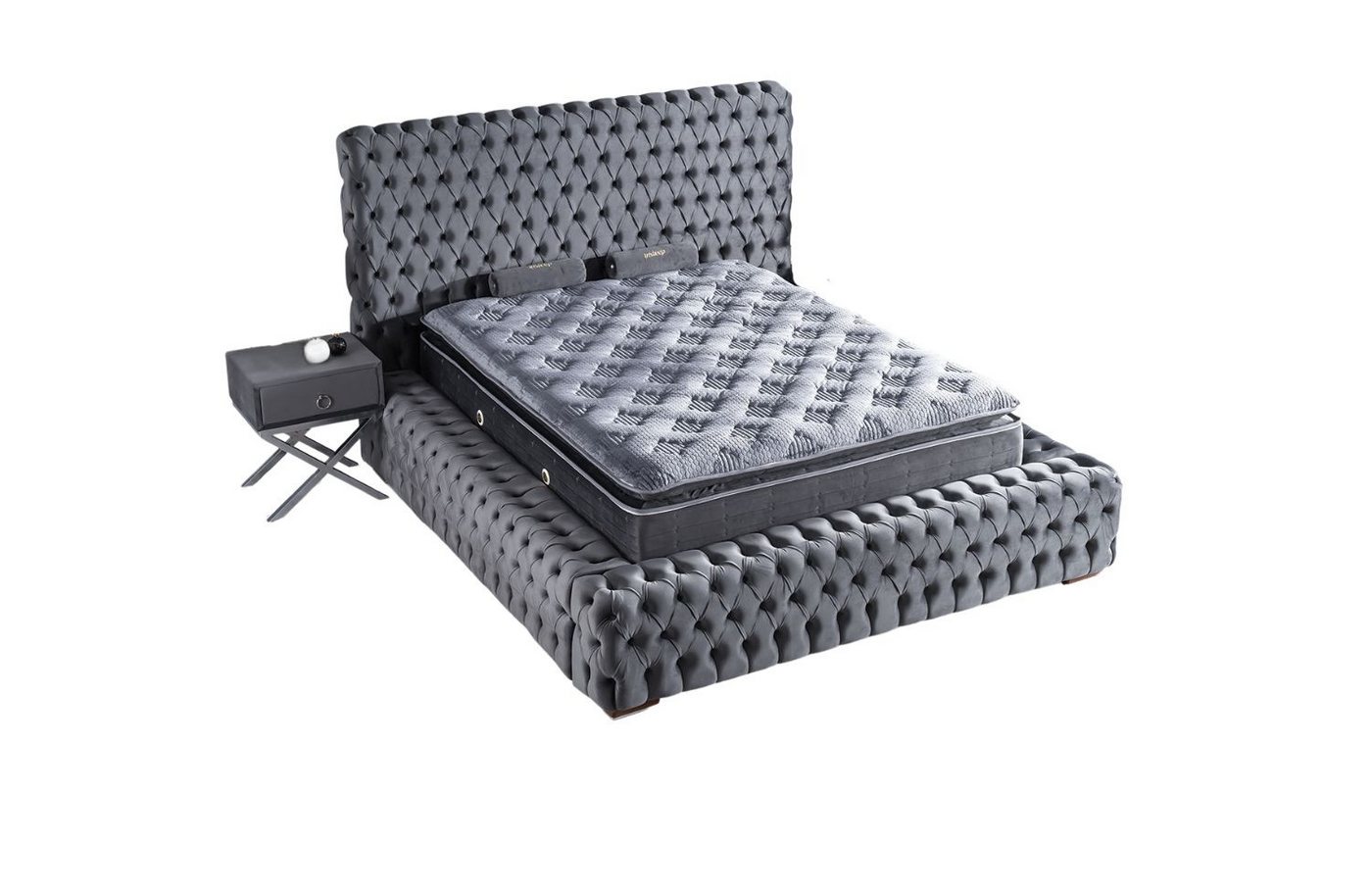 Villa Möbel Boxspringbett OXFORD (Bett, mit gestepptem Kopfteil in pflegeleichtem Mikrofaser-Bezug), Bettkasten mit XXL Stauraum & Gasdruckfedern für einfache Handhabung von Villa Möbel