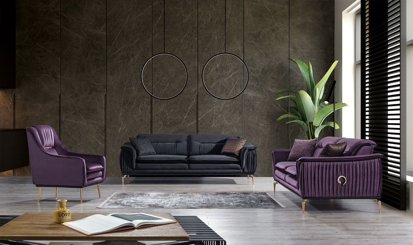 Villa Möbel Polstergarnitur Bologna, (Set, 3-tlg), mit Relax-/Bettfunktion durch umklappbare Rückenlehne von Villa Möbel