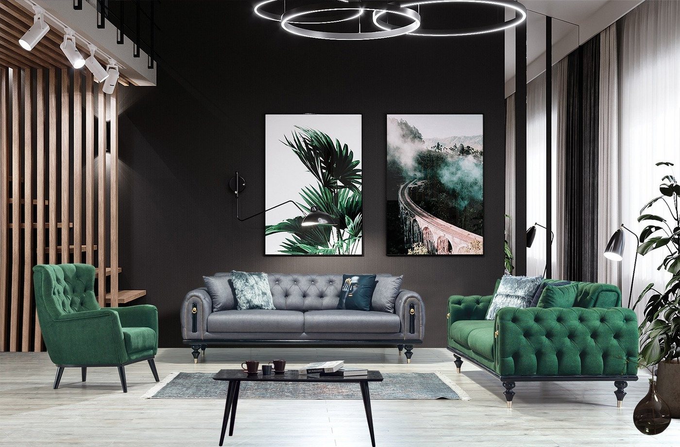 Villa Möbel Polstergarnitur Pablo, (Set, 3-tlg), mit Relax-/Bettfunktion durch umklappbare Rückenlehne von Villa Möbel