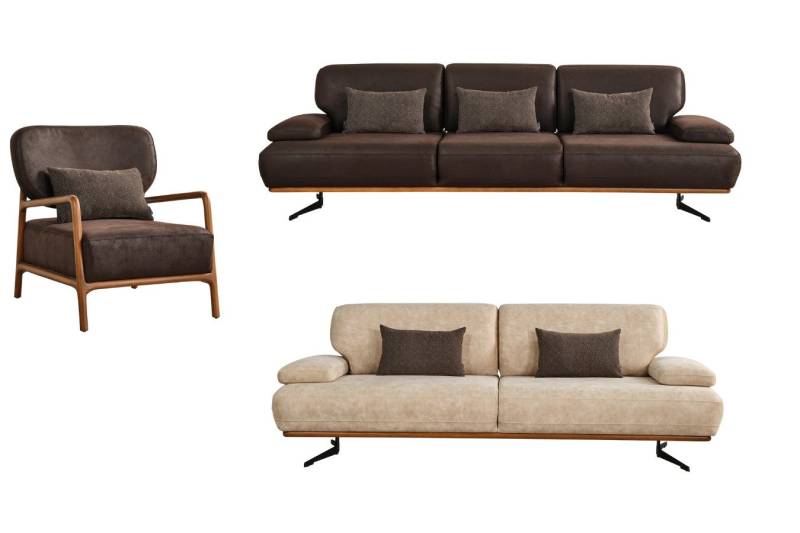 Villa Möbel Polstergarnitur Pegasus, (Set, Set besteht aus: 4 Sitzer+3 Sitzer+Sessel), Hand Made Qualtiy, Luxus-Microfaser (100% Polyester) von Villa Möbel