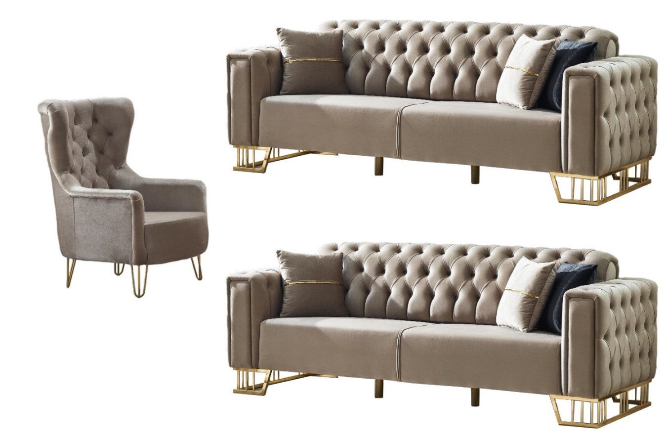 Villa Möbel Polstergarnitur Royce Beige, (Set, 3-tlg), Hand Made Quality, pflegeleichter Mikrofasersamtstoff von Villa Möbel