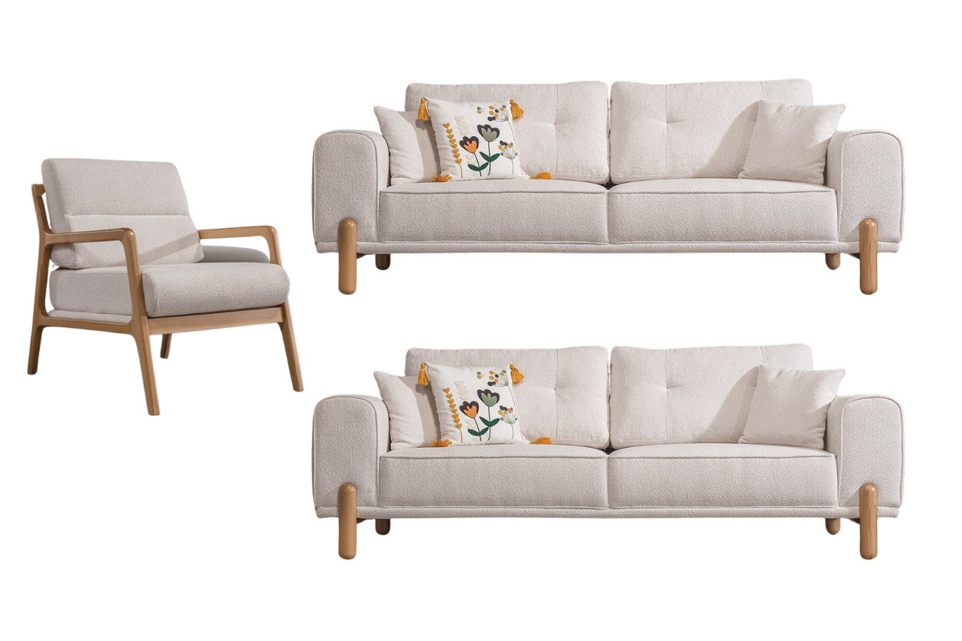 Villa Möbel Polstergarnitur Scandi, (Set, 3-tlg), mit Relax-/Bettfunktion durch verstellbare Rückenlehne von Villa Möbel