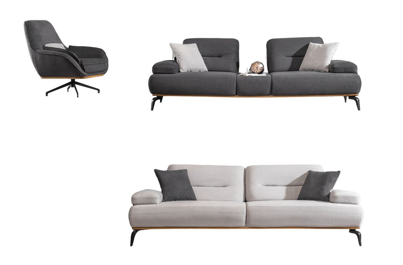 Villa Möbel Polstergarnitur Smooth, (Set, 3-tlg), mit Relax-/Bettfunktion durch verstellbare Rückenlehne von Villa Möbel