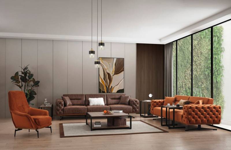 Villa Möbel Polstergarnitur Zeugma Metal, (Set, 3-tlg), Hand Made Qualtiy, Luxus-Microfaser (100% Polyester) von Villa Möbel