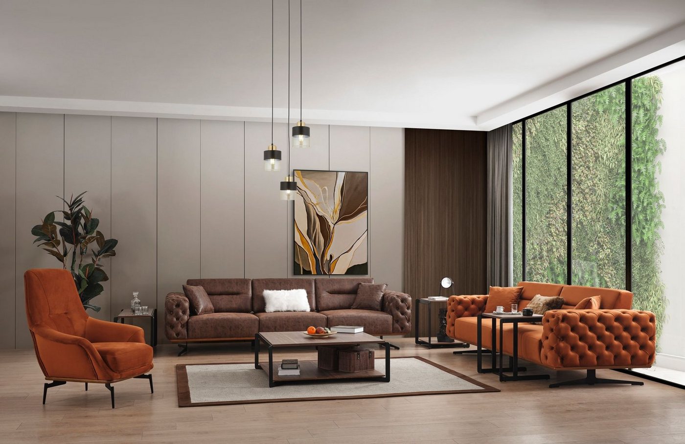 Villa Möbel Polstergarnitur Zeugma Metal, (Set, 3-tlg), Hand Made Qualtiy, Luxus-Microfaser (100% Polyester) von Villa Möbel