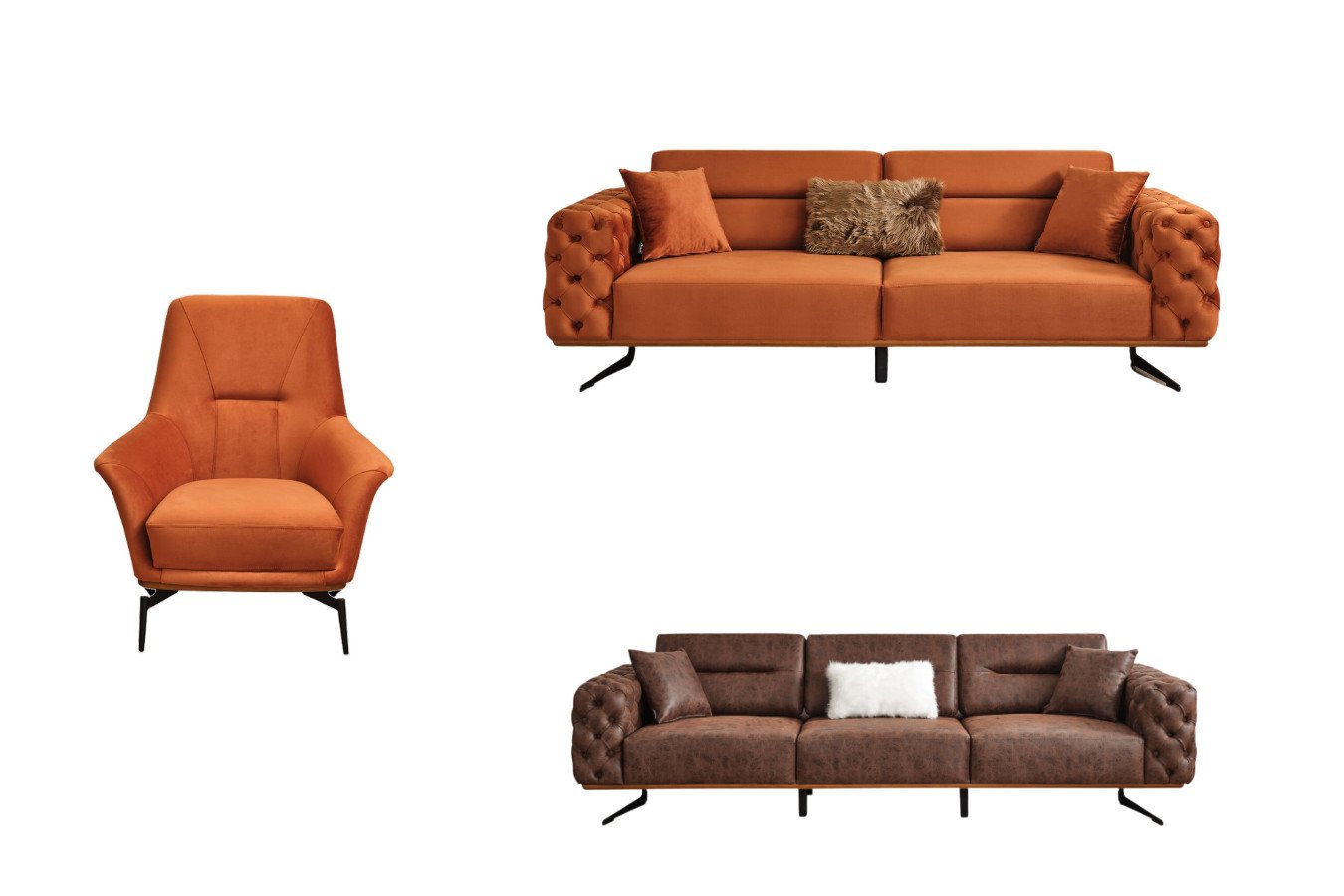 Villa Möbel Polstergarnitur Zeugma Metal, (Set, 3-tlg), Hand Made Qualtiy, Luxus-Microfaser (100% Polyester) von Villa Möbel