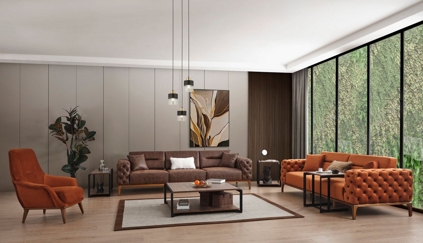 Villa Möbel Polstergarnitur Zeugma Wood, (Set, 3-tlg), Hand Made Qualtiy, Luxus-Microfaser (100% Polyester) von Villa Möbel