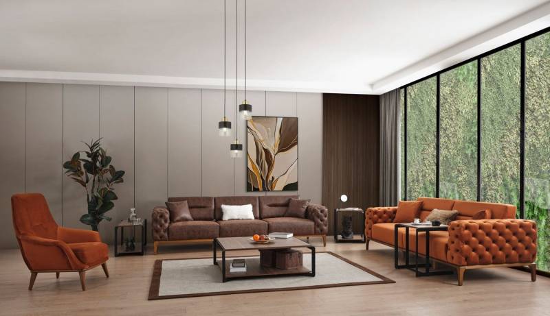 Villa Möbel Polstergarnitur Zeugma Wood, (Set, 3-tlg), Hand Made Qualtiy, Luxus-Microfaser (100% Polyester) von Villa Möbel