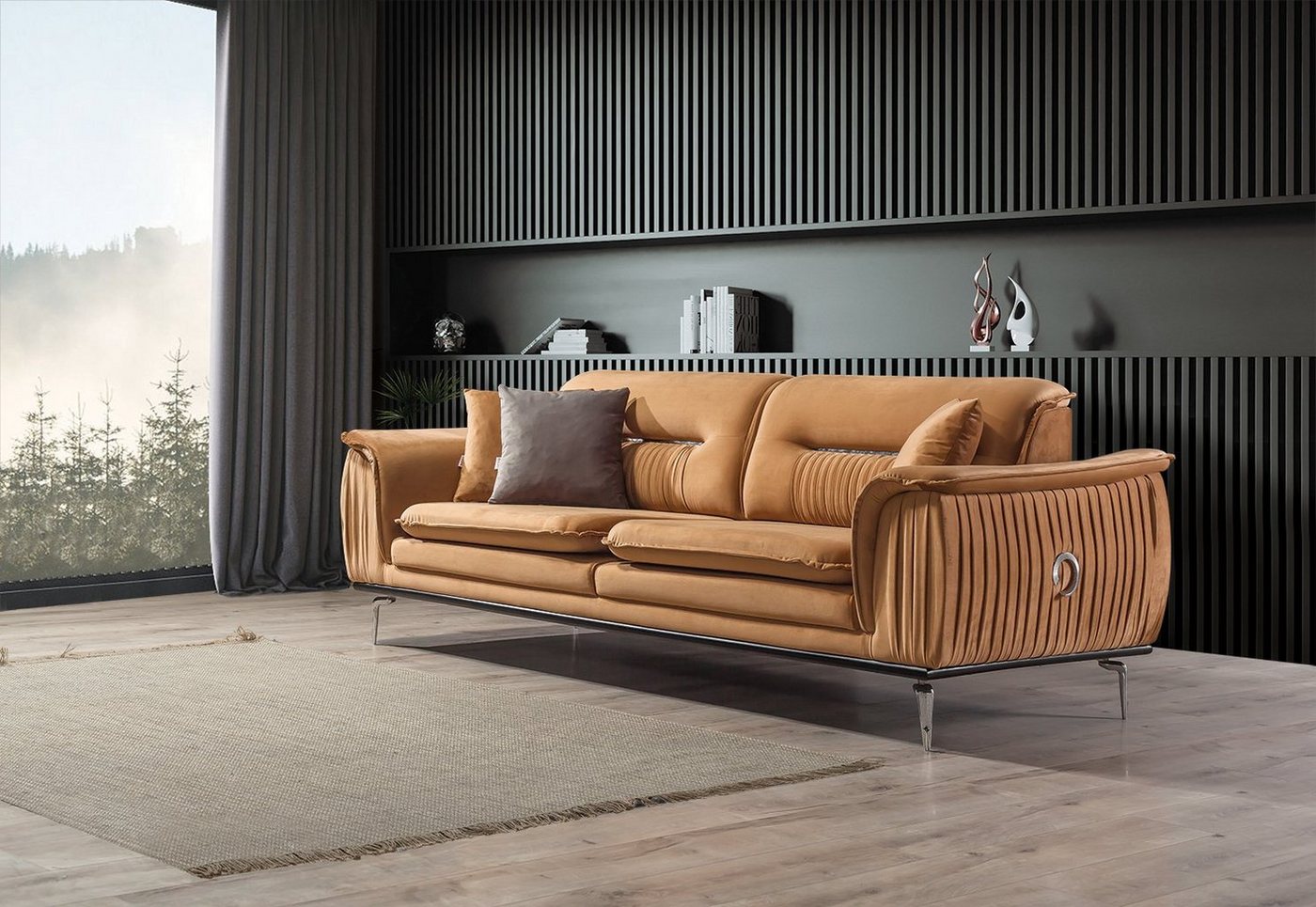 Villa Möbel Sofa Bologna, 1 Stk. 3-Sitzer, mit Relax-/Bettfunktion durch umklappbare Rückenlehne von Villa Möbel