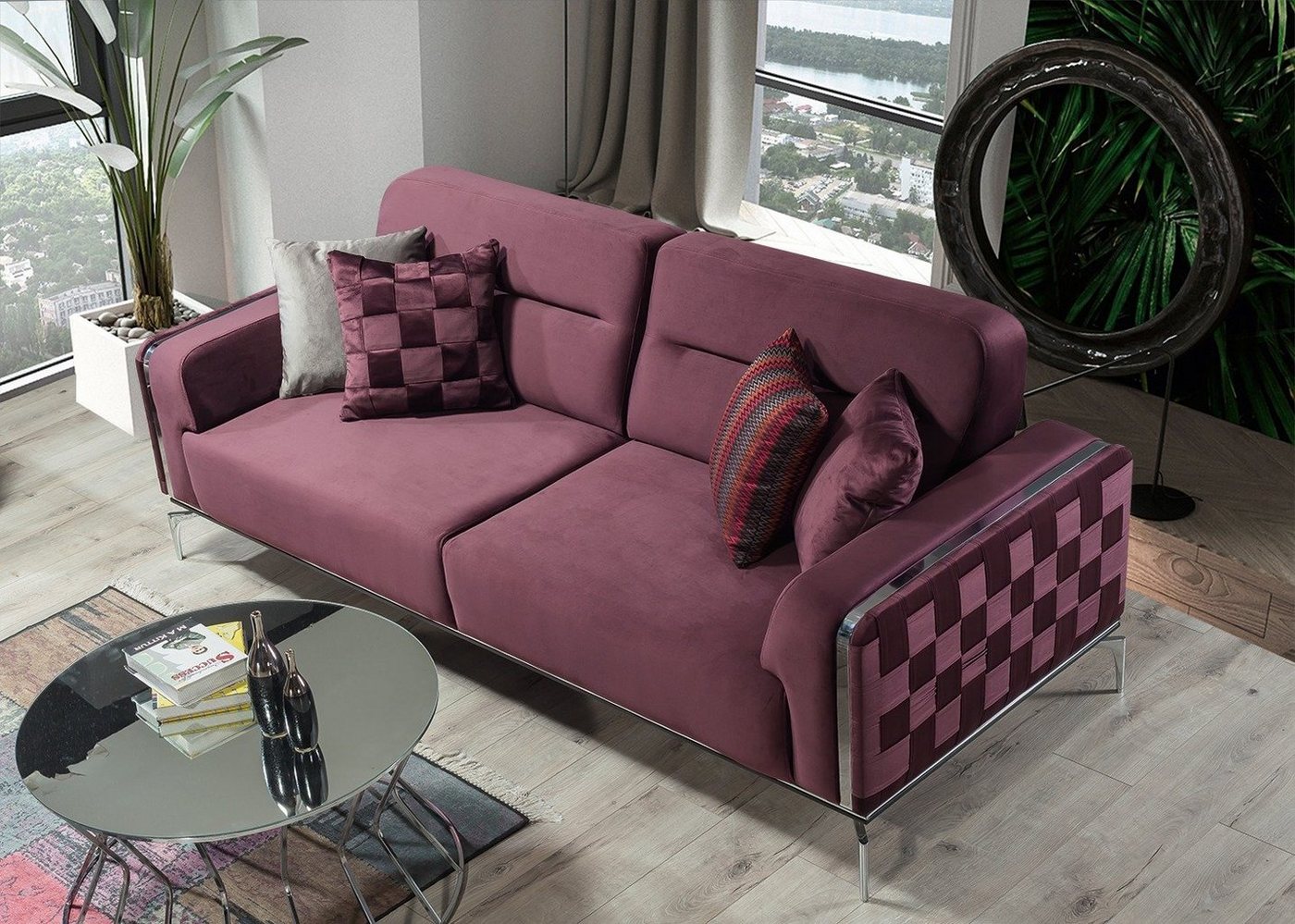 Villa Möbel Sofa Check, 1 Stk. 2-Sitzer, Quality Made in Turkey, pflegeleichter Mikrofaserstoff, Metallfüße von Villa Möbel
