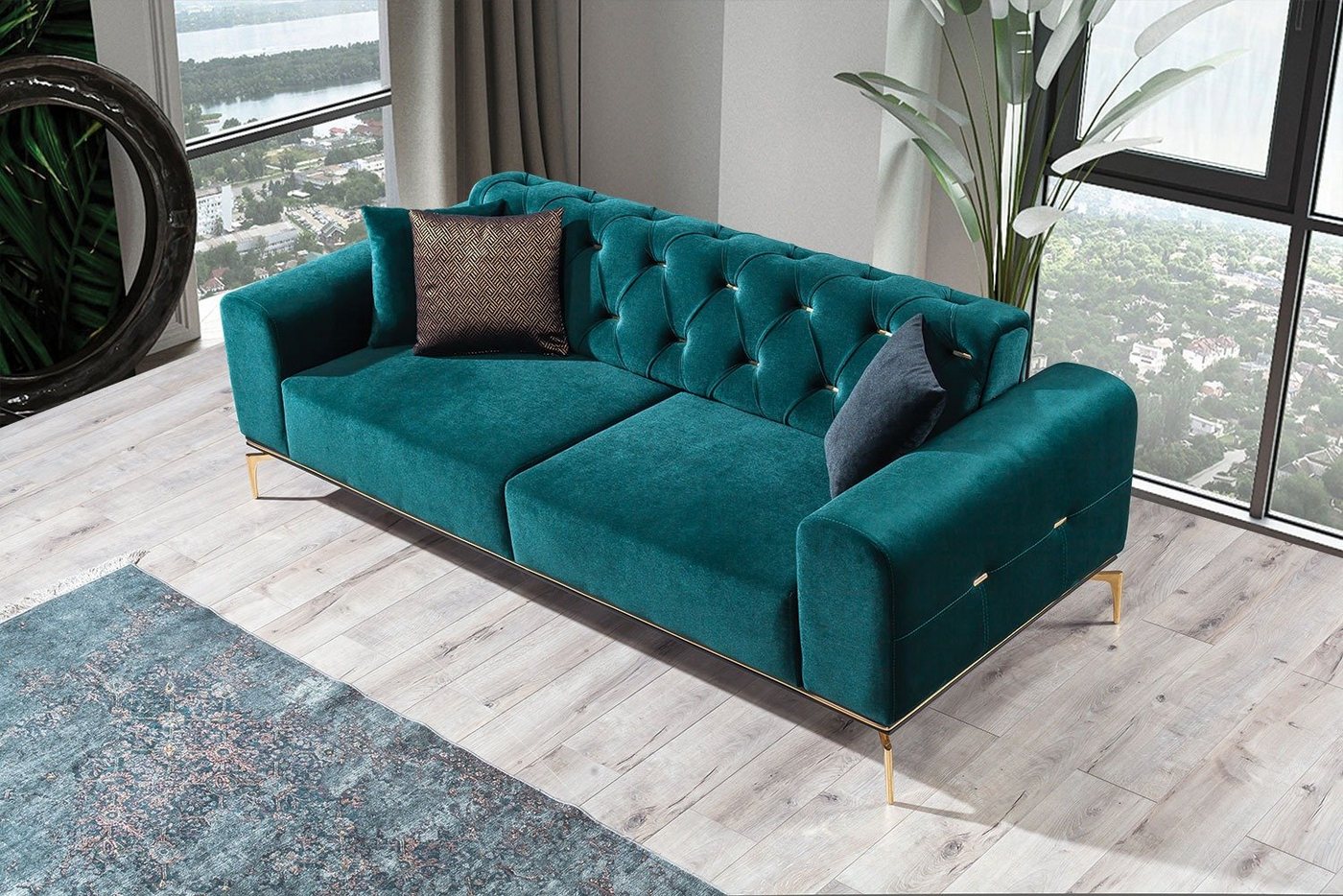 Villa Möbel Sofa Goldy, 1 Stk. 3-Sitzer, Quality Made in Turkey, pflegeleichter Mikrofasersamtstoff von Villa Möbel