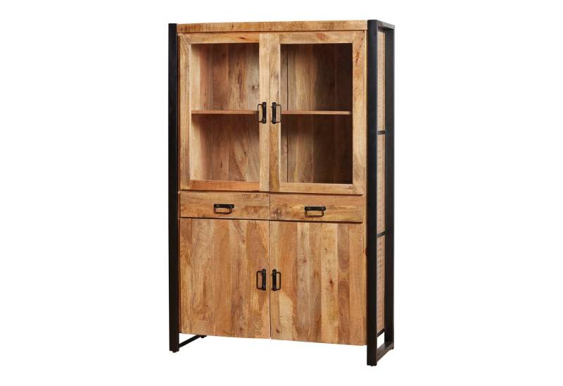 Villa Möbel Vitrine (115x45x180cm, 1 Vase) Mangoholz mit Metallrahmen im Indusrial-Style von Villa Möbel