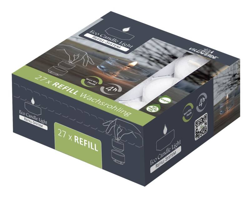 Villa Verde Teelichter ECL refill Nachfüller im Karton weiß, 27 er Pack von Villa Verde