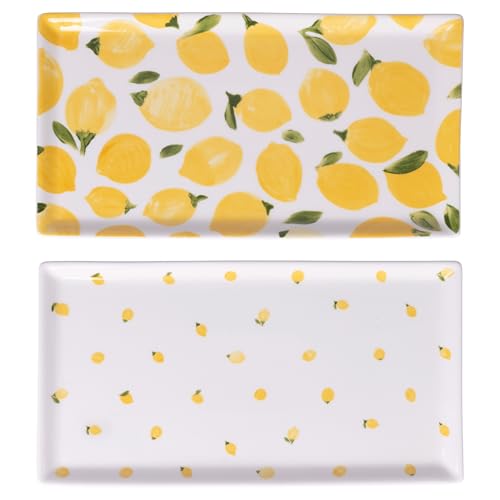 Set mit 4 rechteckigen Porzellantellern, 31,6 x 16,8 cm, Zitronen, Fruit Life Set mit 4 rechteckigen Porzellantellern, 31,6 x 16,8 cm, Zitronen, Fruit Life von Villa d'Este Home Tivoli 1996