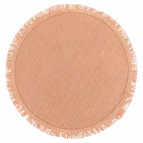 Tischset rund 38 cm aus Jute, bestickter Rand mit Fransen von Villa d'Este Home Tivoli 1996