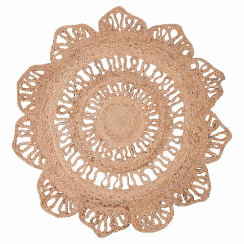 Villa d'Este Home Tivoli 1996 Runder gewebter Juteteppich im floralen Design, Ø90cm, Simple von Villa d'Este Home Tivoli 1996