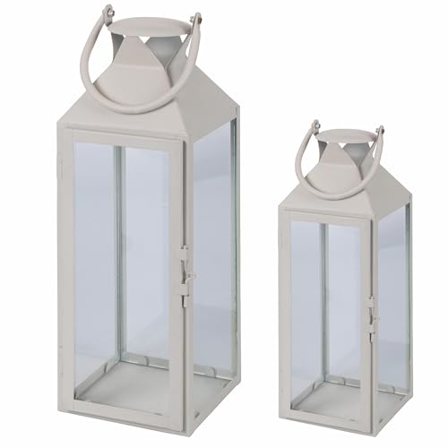 2er Set dekorative Laternen aus Eisen und Glas, Sand, 4 Töne 2er Set dekorative Laternen aus Eisen und Glas, Sand, 4 Töne von Villa d'Este Home Tivoli