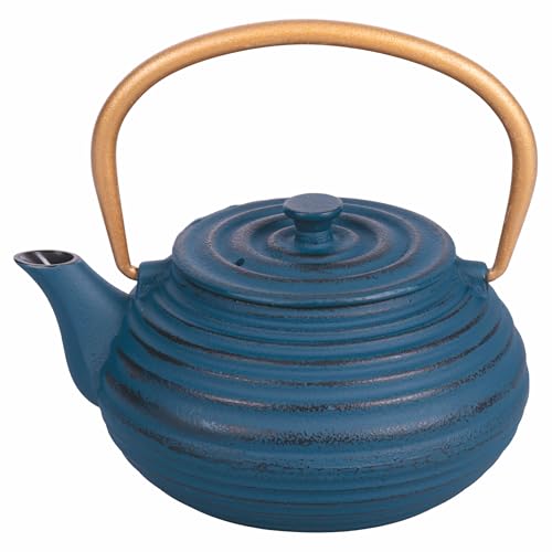 Teekanne 600 ml aus Gusseisen Klappgriff Edelstahlfilter blau von Villa d'Este Home Tivoli