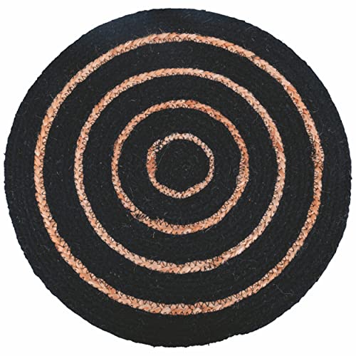 Tischset rund schwarz aus Baumwolle, Spiraldetails aus Jute Ø 38 cm, Natural von Villa d’Este Home Tivoli