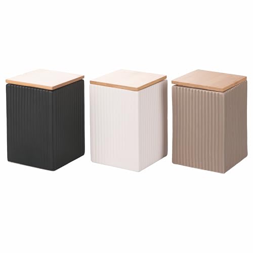 Villa d'Este Home Tivoli 3er Set Vorratsdosen 750ml Steinzeug Vorratsdosen Bambusdeckel Modern von Villa d'Este Home Tivoli