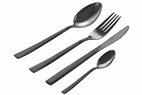 Modernes Besteck-Set, 24-teilig, Stahl, glänzend schwarz von Villa d'Este Home Tivoli