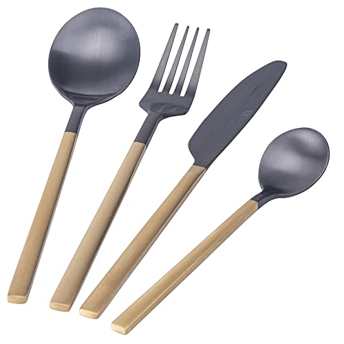 Villa d'Este Home Tivoli Stylo, 5913421 Besteckset, goldfarben und schwarz, aus mattem Edelstahl, 24-teilig von Villa d'Este Home Tivoli