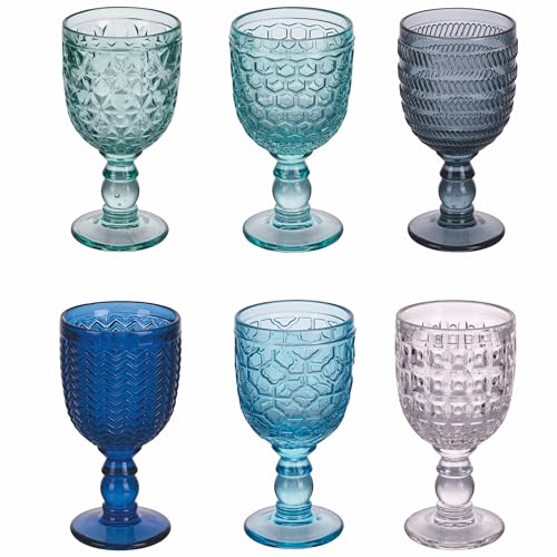 Villa d'Este Home Tivoli 6er Set Kelche 280 ml Glas Oberfläche bearbeitet, Geometrie Ocean von Villa d’Este Home Tivoli