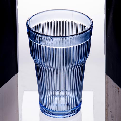 Villa d'Este Home Tivoli 6er Set Trinkbecher 400ml aus Acryl, Oberfläche mit vertikalen Streifen, Indigo, Fashion Ocean von Villa d'Este Home Tivoli