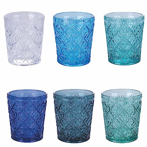 Villa d'Este Home Tivoli 6er Set Wassergläser 325 ml aus Glas, geprägte Oberfläche, Marrakesch Ocean von Villa d’Este Home Tivoli