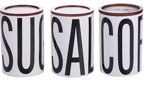 Villa d'Este Home Tivoli Bigismore Set mit 3 Gläsern für Salz, Zucker und Kaffee aus Keramik, 750 ml, Bambusdeckel von Villa d'Este Home Tivoli