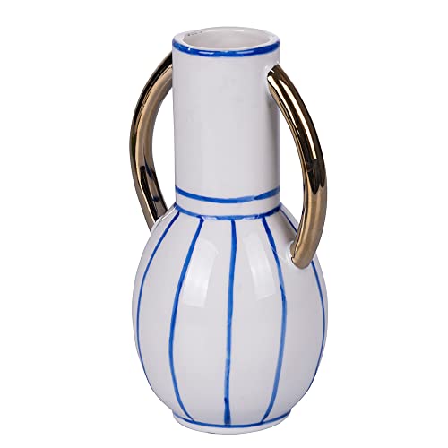 Villa d'Este Home Tivoli Design Vase aus weißem Porzellan mit blauen Details und goldenen Griffen, 19,5 cm, Ägäis von Villa d’Este Home Tivoli