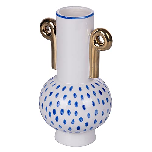 Villa d'Este Home Tivoli Design Vase aus weißem Porzellan mit blauen Details und goldenen Griffen, Höhe 20 cm, Ägäis von Villa d’Este Home Tivoli