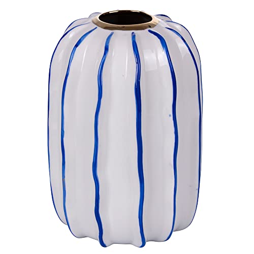 Villa d'Este Home Tivoli Design Vase aus weißem Porzellan mit blauen und goldenen Details Höhe 20,5 cm, Ägäis von Villa d’Este Home Tivoli