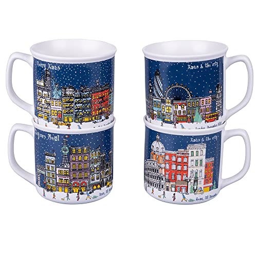 Villa d'Este Home Tivoli Frühstückstasse aus New Bone China, 350 ml, Xmas & the City, zufällige Auswahl von Villa d’Este Home Tivoli