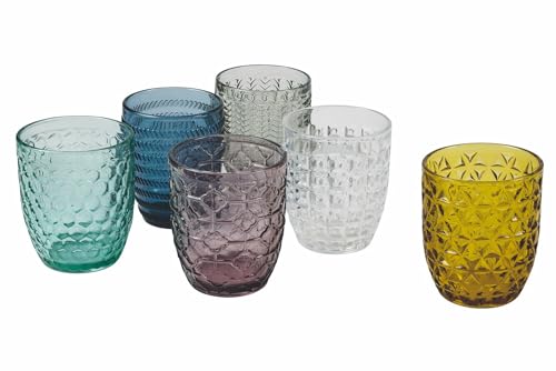 Villa d'Este Home Tivoli Geometrie Set Wassergläser aus farbigem Glas mit geprägter Verarbeitung, 240 ml, 6 Stück, Mehrfarbig von Villa d’Este Home Tivoli