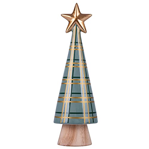 Villa d'Este Home Tivoli Großer Keramik-Weihnachtsbaum aus Holz, Xmas Tartan Grün, Multicolor, Medium von Villa d’Este Home Tivoli